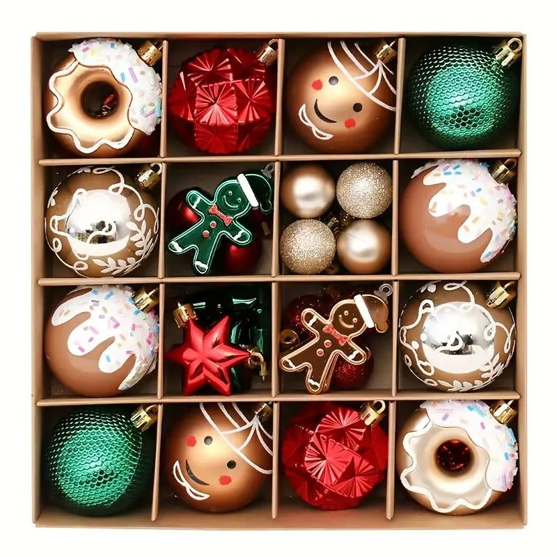 42Pcs Christmas Decoration Set, Hand-Painted and Gingerbread Men, Ornaments, Stars & Tree Decorations for Festive Season