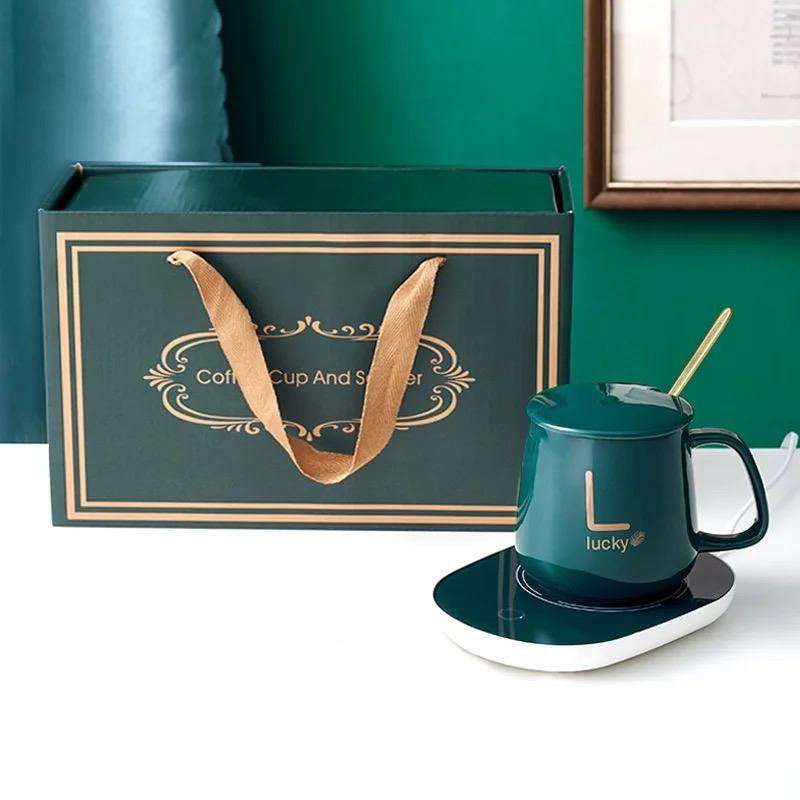 Cute Temperature Control Smart Mug and Mug Warmer Holiday Gift Suite - Constant Temperature, Heated Office and Etc.. Use Birthday Gift, Thanksgiving, Christmas. Ceramic Coffee