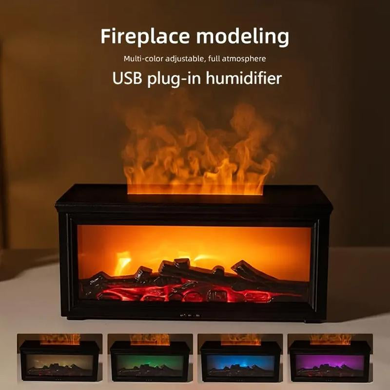 300Ml Colorful Fireplace Flame Humidifier Aromatherapy Diffuser with Remote Control 7 LED Lights Essential Oil Scent Air Purifier Waterless Auto-Off for Home Bedroom Office Usbcapacity Multiple Colors Timer